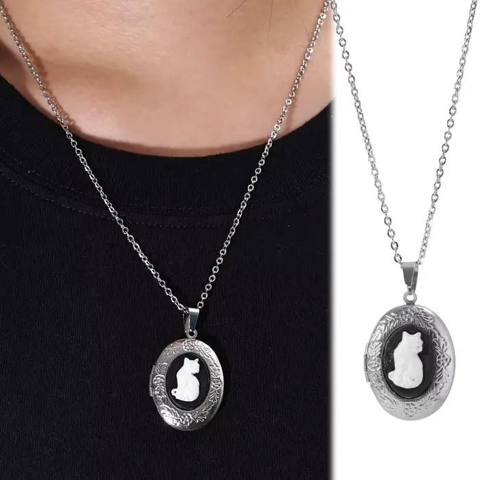Collier pendentif chat vintage rétro en alliage de zinc rouge-marron pour femmes et filles bijou gothique tendance à offrir pour toutes occasions