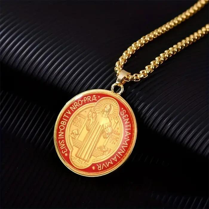 YILUOCD Saint benoît de Nursia médaille pendentif collier amulette puissante de bijoux de Protection spirituelle