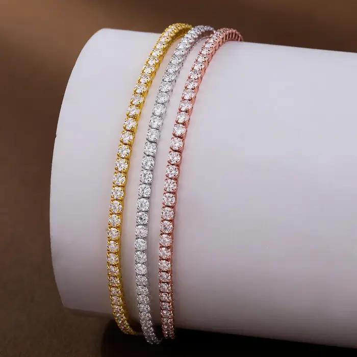 Bracelet tennis en moissanite ronde de 2 mm pour femmes