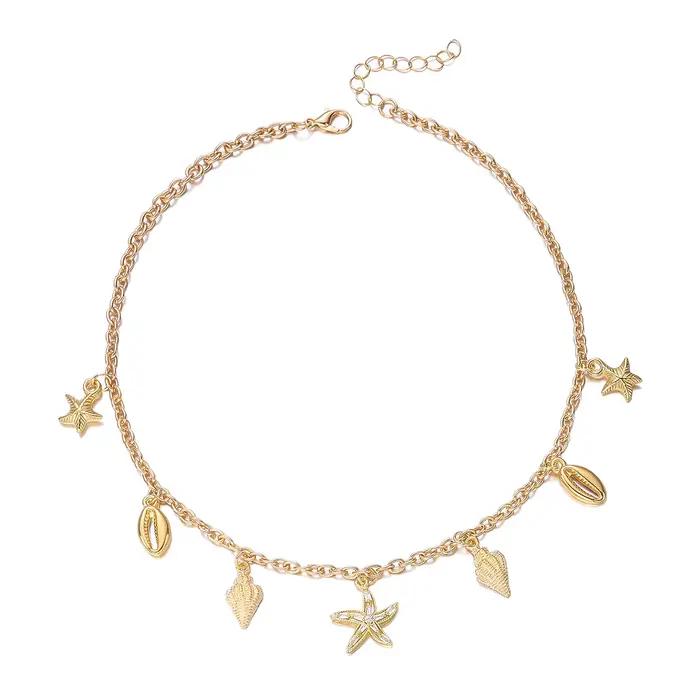 Collier pendentif étoile de mer et coquillage en zircon