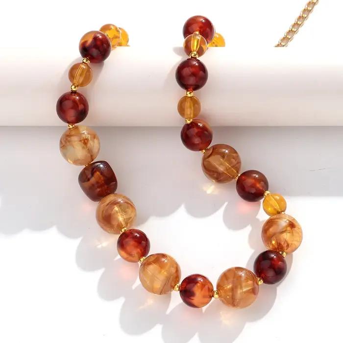 Collier ras du cou bohème en perles acryliques géométriques irrégulières pour femme, chaîne de perle