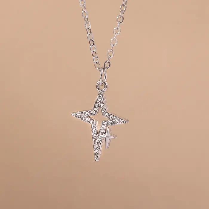 Aihua exquis Y2K couleur argent cristal soleil lune étoile colliers pour femmes tempérament coréen clavicule chaîne bijoux cadeaux