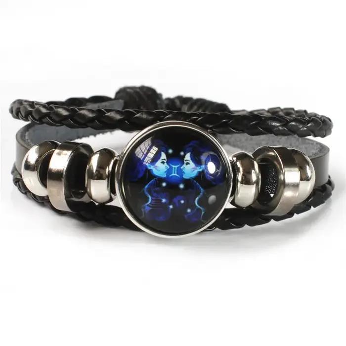 12 signes du zodiaque Constellation charme Bracelet lumineux hommes femmes mode multicouche tissage
