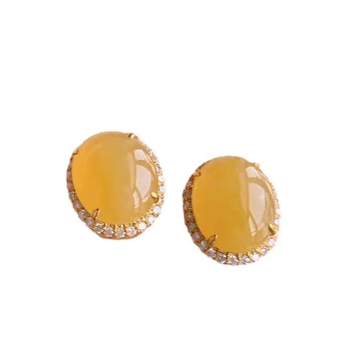 Boucles d'oreilles créatives jaunes en calcédoine naturelle pour femmes