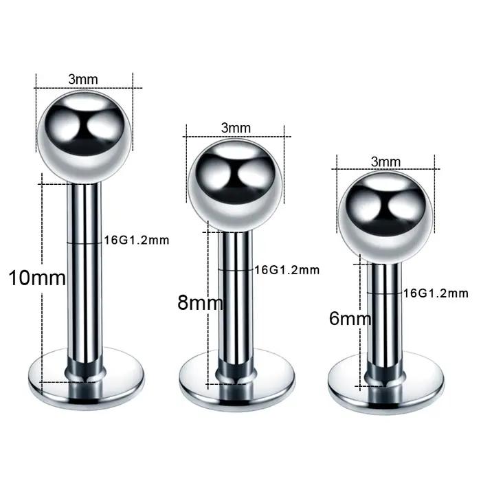 10 pièces/lot acier 16G Tragus Helix barre 3mm boule Labret lèvre