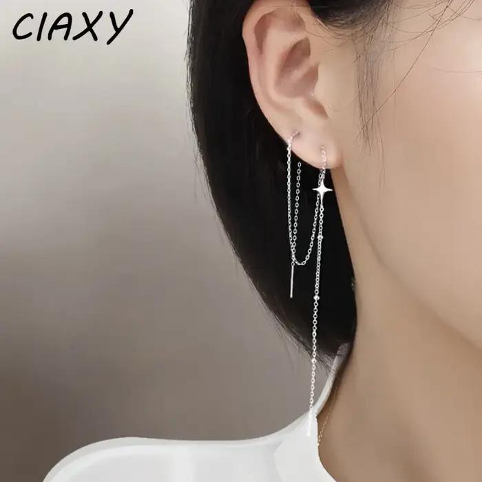Boucles d'oreilles pendantes étoile et croix en argent regardé 925 pour femmes