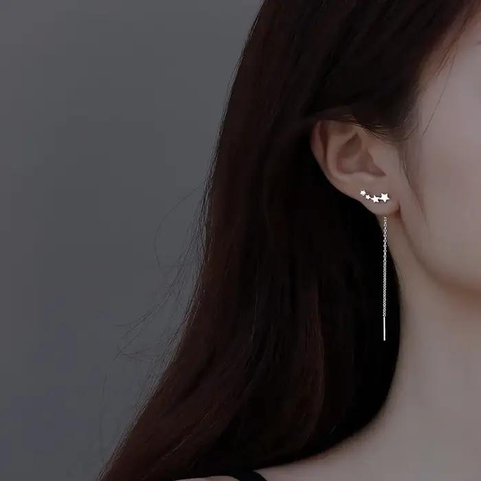 Boucles d'oreilles longues pompon en argent 925 pour femmes