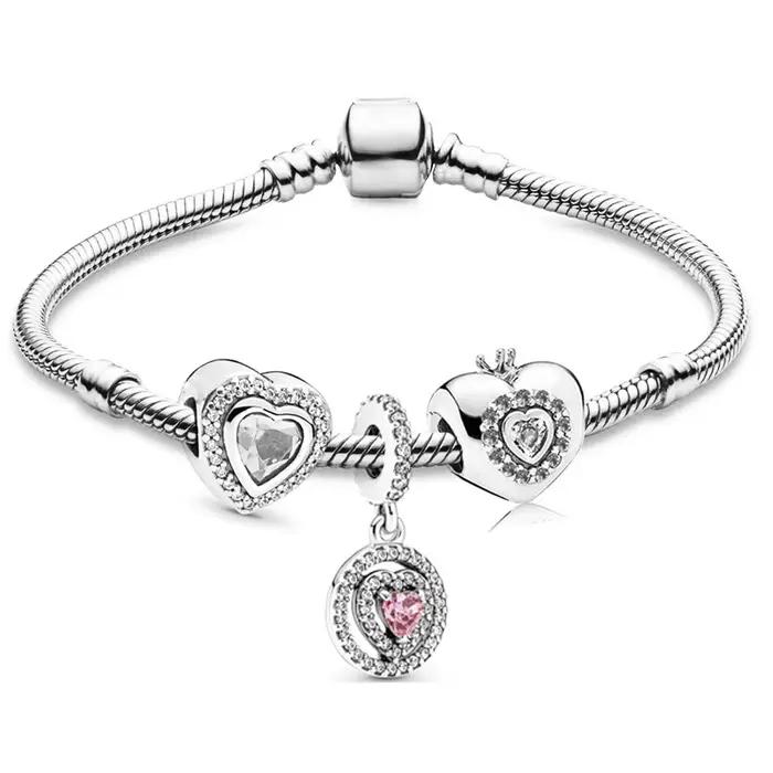 Bracelet à Breloques de Style Printemps avec Fleurs Roses Bleues et Papillon