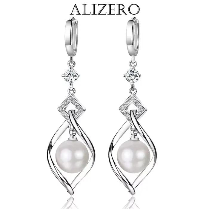 ALIZERO 925 en argent Sterling AAA Zircon boucles d'oreilles en perles naturelles pour les femmes mode magnifique bijoux de fête de fiançailles de mariage
