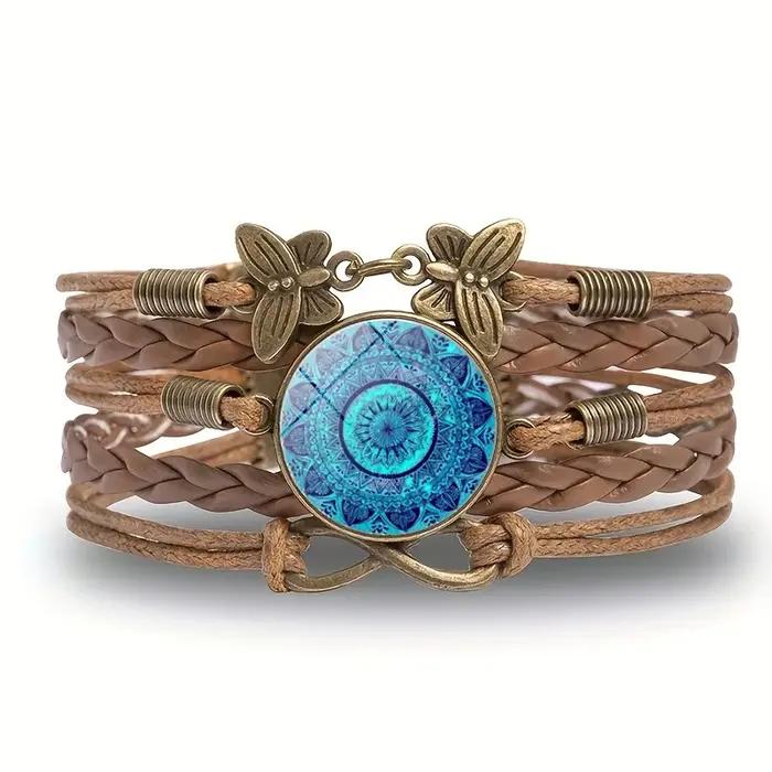 Bracelet Mandala Fleurs en cuir tissé vintage multicolore pour femmes et hommes occasions spéciales