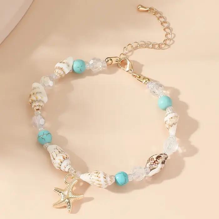 Bracelets de cheville bohémiens avec étoiles de mer et conques pour femmes occasions spéciales plage été jours festifs