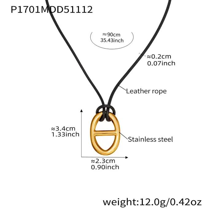 Collier en corde de cuir noir avec pendentif lettre H en acier inoxydable plaqué or 18 carats