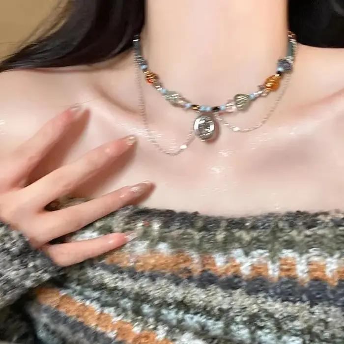 Collier pendentif papillon perlé rétro style Melard pour femme perles colorées pull à deux couches clavicule jochokers bijoux fins occasions spéciales