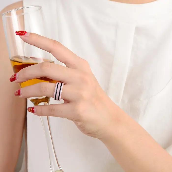 Bague en céramique coupée à la main pour femme, rose clair et noir, alliance de mariage pour soirées et événements spéciaux