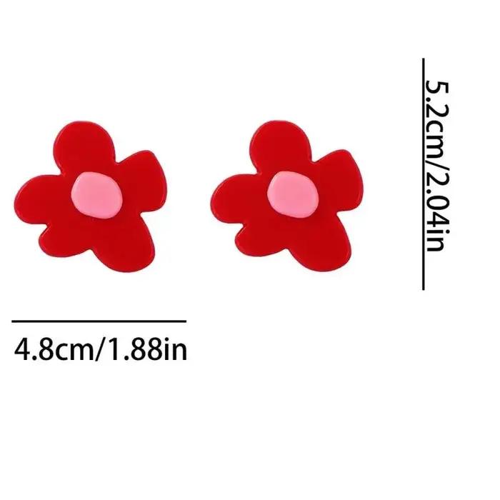 Boucles d'oreilles en plastique rouge avec grandes fleurs tendance pour femmes et filles bijoux minimalistes pour vacances d'été cadeau