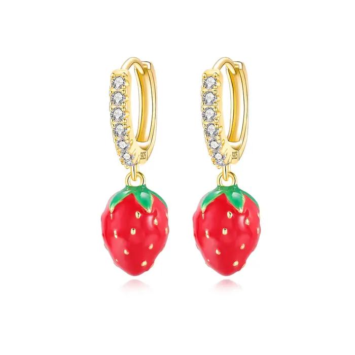 Boucles d'oreilles cerise originales en argent Sterling 925