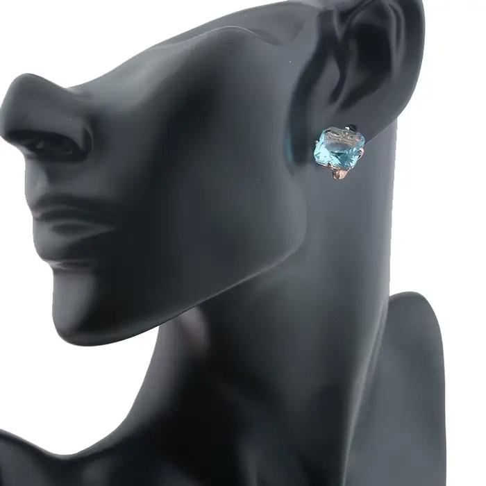 FJ luxe mariage femmes boucle d'oreille couleur or Rose 585 bijoux mode grand carré Rose/blanc/vert/rouge/bleu Zircon