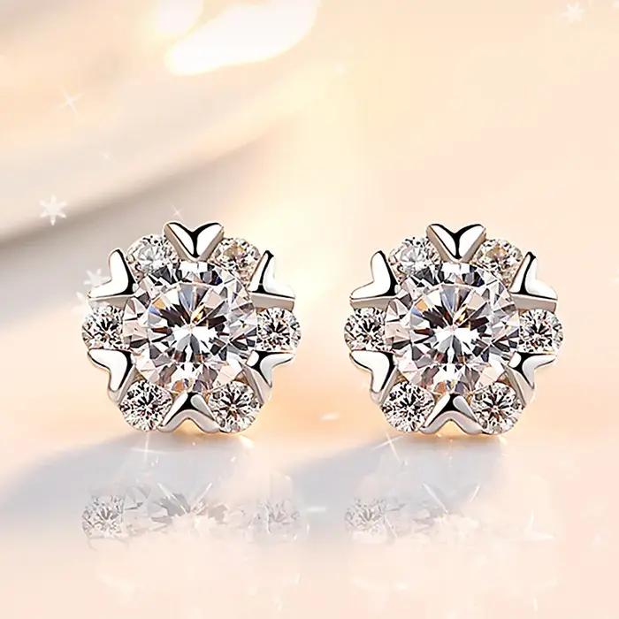 Buyee 925 en argent Sterling femme boucle d'oreille élégant flocon de neige Zircon