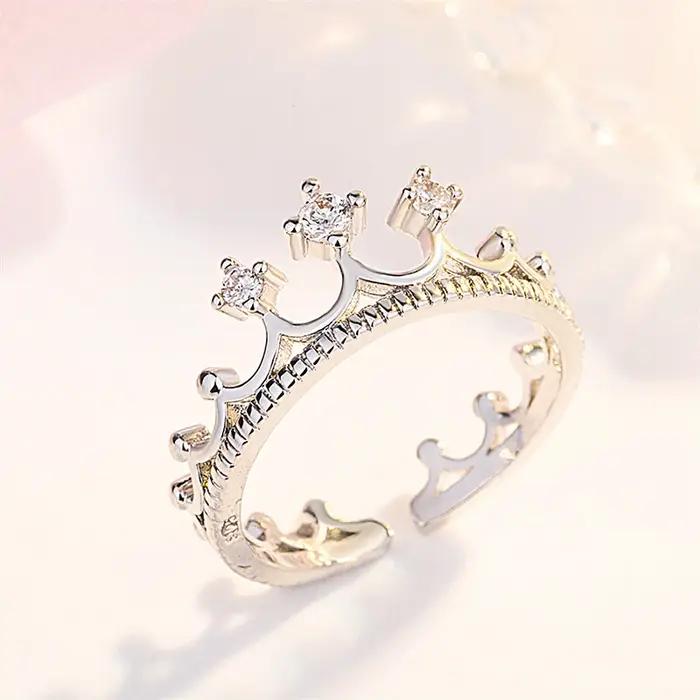 Bague couronne en argent 925 sertie de zirconium pour femmes et filles, ajustable, idéale pour les soirées de gala et les occasions spéciales