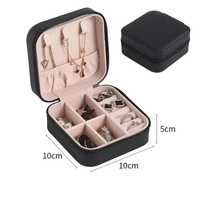 Boîte à bijoux portable en cuir PU - Organisateur multi-compartiments doublé de velours pour bagues