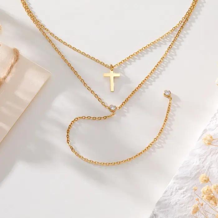 Collier chaîne croisée Double couche pour femmes