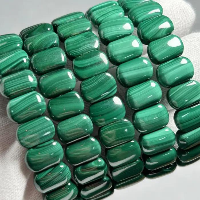 Bracelet en malachite naturelle, symbole de protection et croissance, perles rectangulaires, poids généreux, occasion spéciale pour femmes