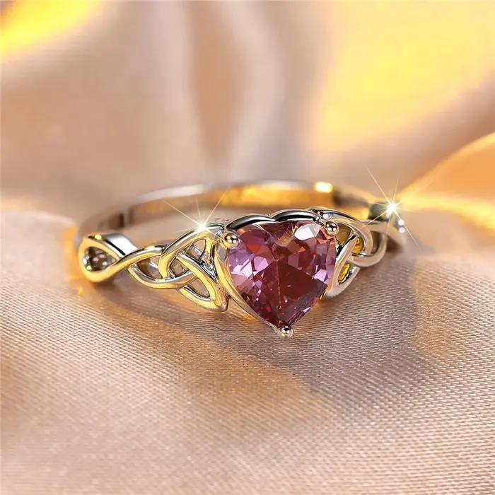 Bague de fiançailles en forme de cœur en pierre de Zircon bleu pour femme