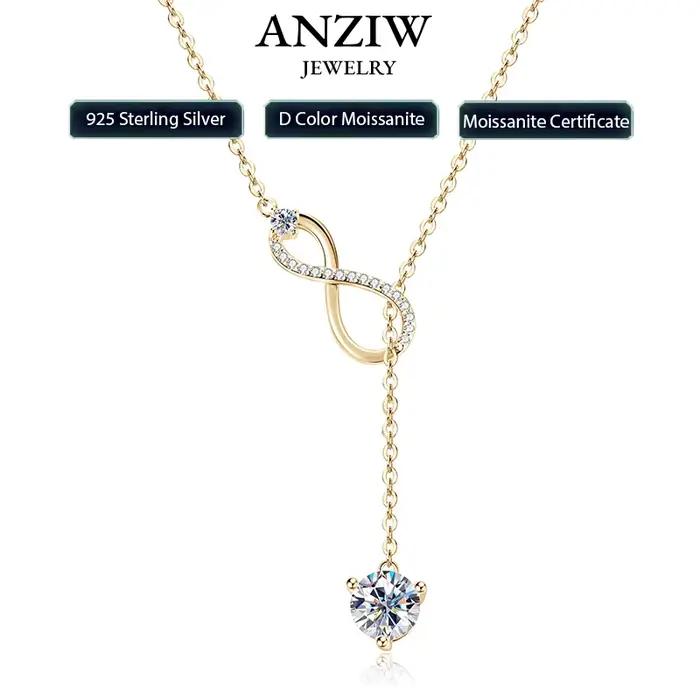 Anziw-Collier Extron en Argent 925 pour Femme, Pendentif Moisasnite en Forme de Y, Colliers de la raq, Cadeau de Bijoux de Mariage pour les Travailleurs, 6.5mm, Document D