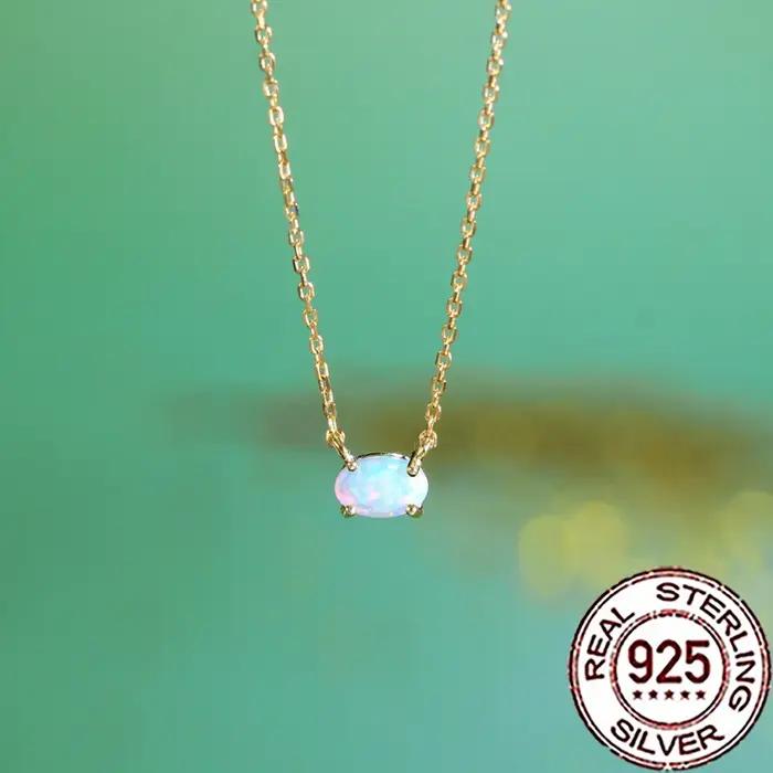 925 en argent Sterling élégant mystique ovale opale pendentif collier pour les femmes Fine couleur or bijoux de fête de