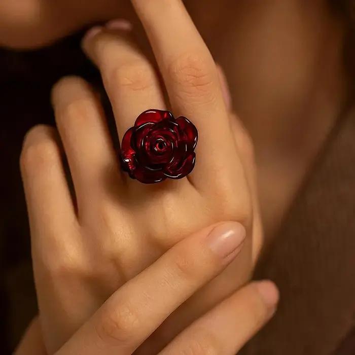 Bague Rose Rouge Gothisme Vintage Paganisme pour Femmes Occasions Spéciales Halloween Branchées