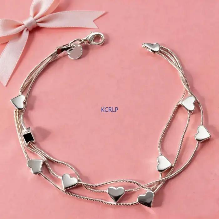 Bracelet en argent sterling 925 avec breloques en forme de cœur, cadeau pour femme, bijoux à la mode