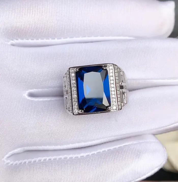 Bague en argent sterling 925 avec saphir bleu royal élégante pour homme, cadeau d'anniversaire, grande taille pour soirée et cérémonies