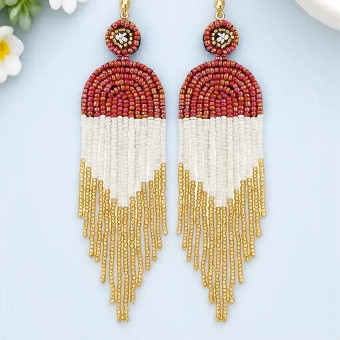 Boucles d'oreilles pendantes à pampilles perlées