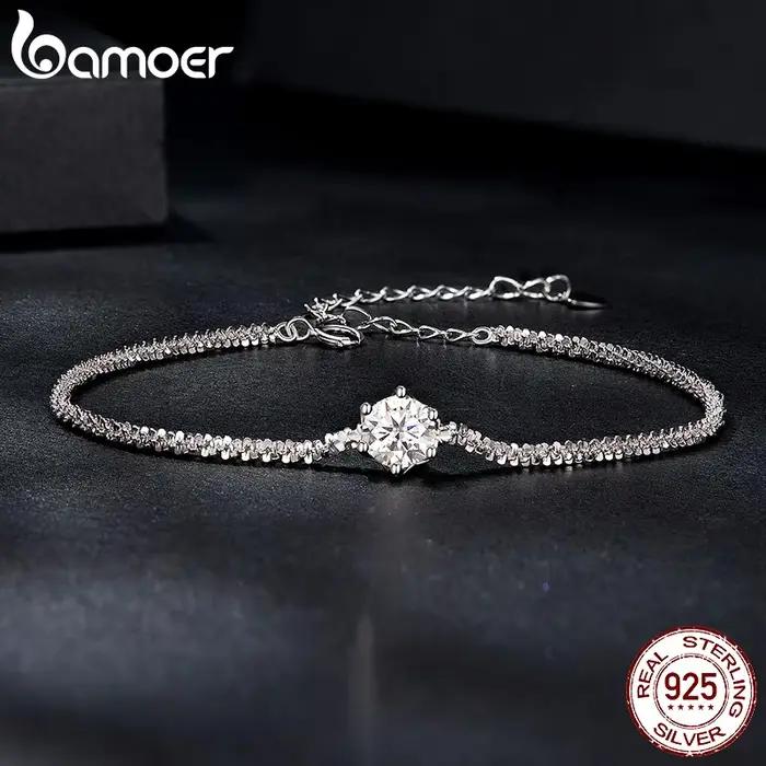 BAMOER Bracelet rond en Moissanite blanche pour femme
