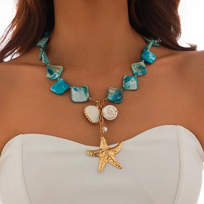 Collier en pierre et alliage de zinc style bohème avec étoile géométrique pour femmes océan plage bijou elegance