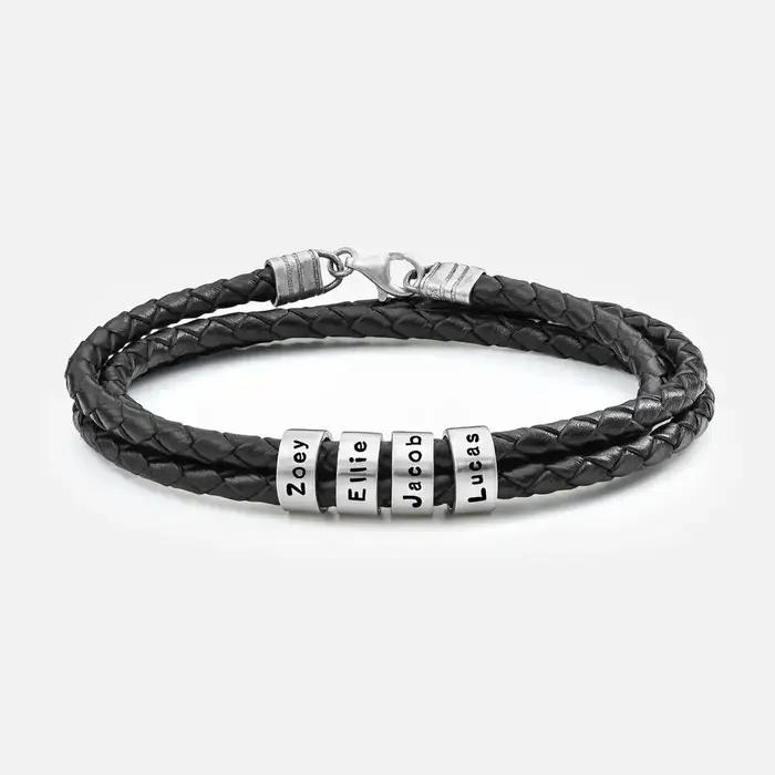 Bracelet personnalisé gravé avec un nom, pour homme et femme, en cuir tressé, cadeau pour papa, brac