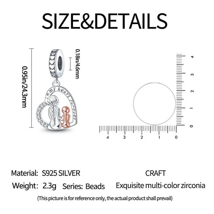 Pendentif original en argent sterling 925 avec breloques mère et fille