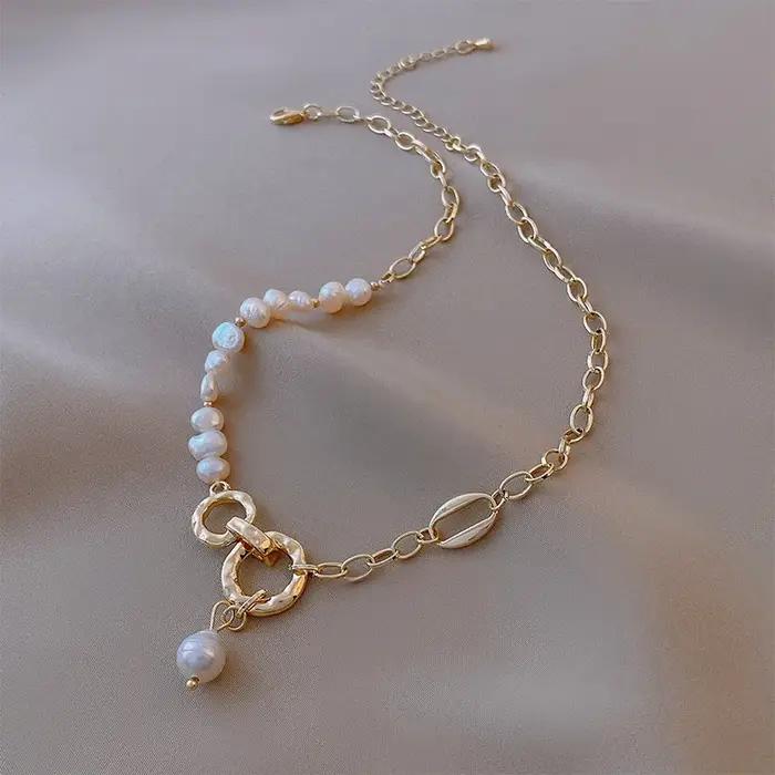 Collier de perles d'eau douce baroques 100% naturelles pour femmes