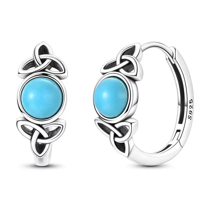 Boucles d'oreilles originales en argent Sterling 925, Design Unique, nœud celtique, bleu Turquoise,