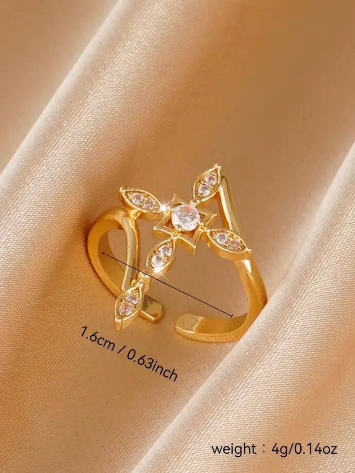 Bague en cuivre sertie de zirconium blanc élégante à motif croix pour femmes occasions spéciales