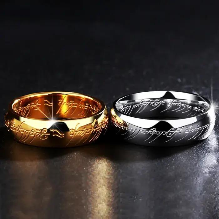 Seigneur des anneaux bague en acier inoxydable de pouvoir sculpté raffiné