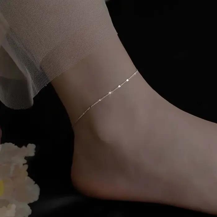 Bracelet de cheville en argent S925 pour femmes, élégant, minimaliste, petite pièce en argent, chaîn