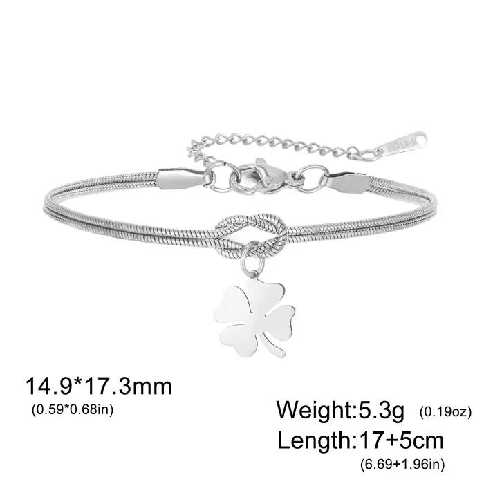 Bracelet à breloques trèfle porte-bonheur rouge noir, corde réglable faite à la main, perles en acie