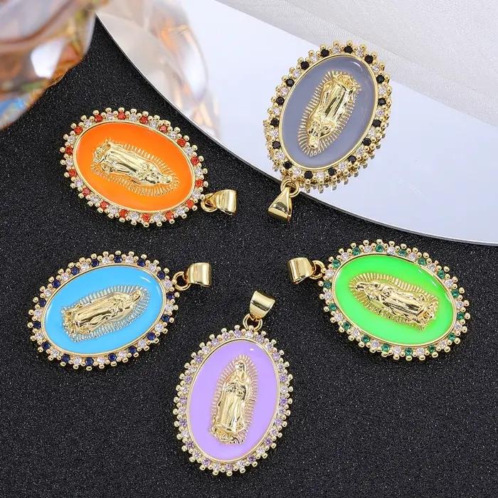 Juya 18K véritable plaqué or pavé Cz Saint Mary vierge émail artisanat breloques pour bricolage pendentif chrétien Talisman fabrication de bijoux