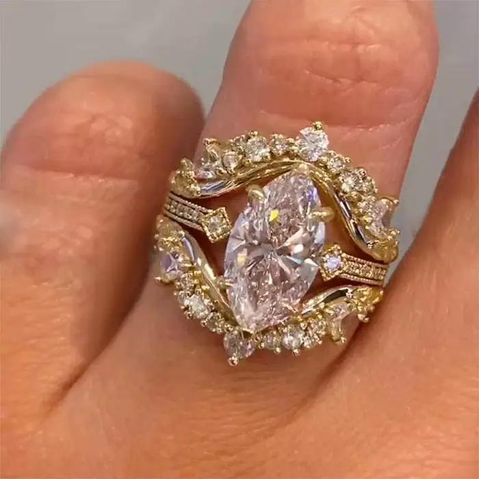 Bague coupe Marquise en zircone cubique pour femmes, ensemble de mariage, bijou de luxe pour cérémonies et occasions spéciales
