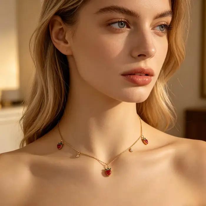 Lokaer – collier avec pendentif en cristal délicat, fruits, pomme, ananas, pour femmes, en acier inoxydable plaqué or 18 carats, bijoux à la mode, N26038