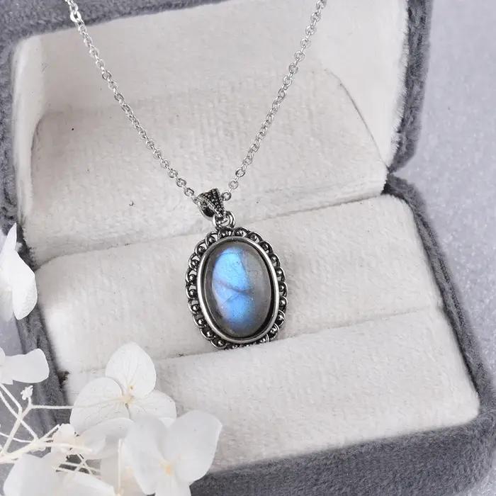 Pendentif en Labrumen Naturel Plaqué Argent pour Femme