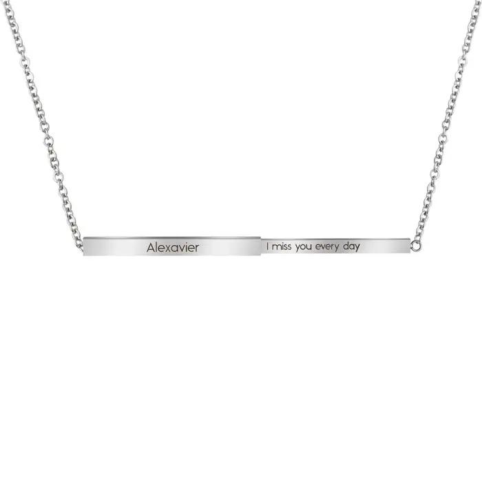 Collier coulissant Horizontal avec nom gravé et Message caché pour femmes, cadeau de saint-valentin