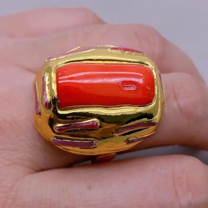 YYGEM 24x28mm gros corail Orange anneaux réglables mode plaqué or bague anniversaire bijoux