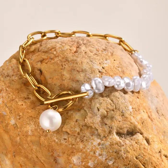 Bracelet à breloques en perles baroques d'imitation pour femmes